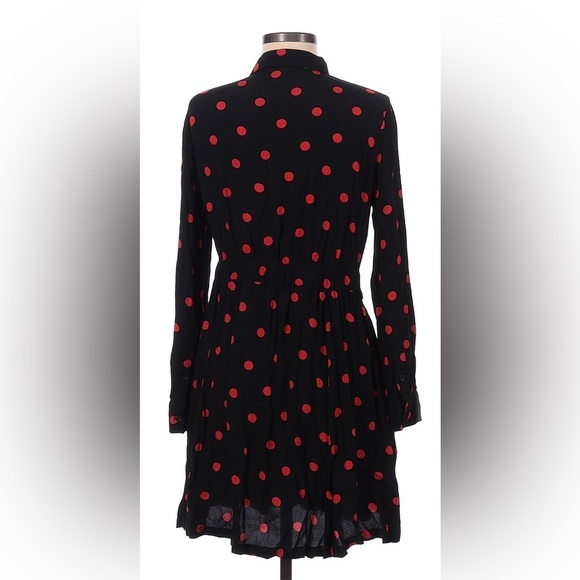 GANNI Twist-Front Shirtdress Barra Black/Red Polka Dot Print Crepe Size 38 - Picture 3 of 9